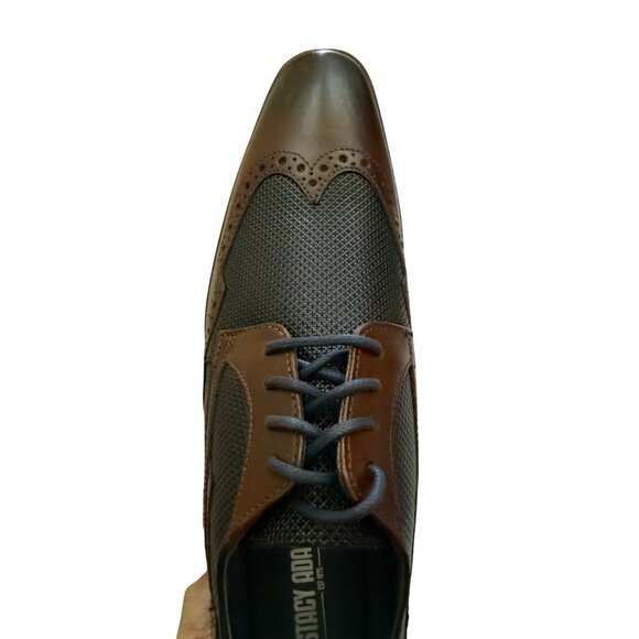 Men's 7.5M Stacy Adams Joss Wingtip Oxford Dress Shoes Modern Cognac 25539-221 - Picture 13 of 16
